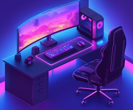Moderne Gaming-Setups in neonfarbenem Design


