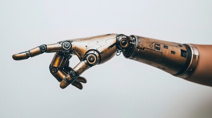 Fototapeta premium Robotic Arm and Hand Illustration Pointing Forward in an Isolated Environment, Showcasing Advanced Technology and Precision Engineering Details