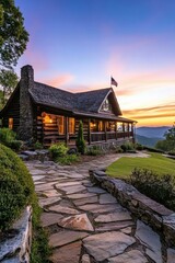 Charming Log Cabin Retreat with Scenic Mountain Views and Sunset Glow