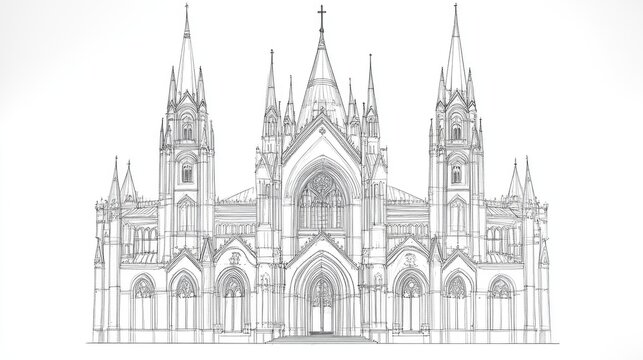 recommend clip art: Vintage line art illustration of a prominent cathedral