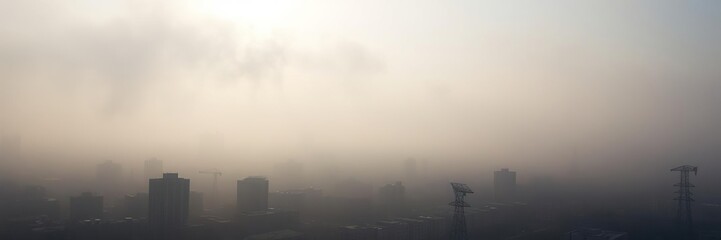 Obraz premium Misty morning veil shrouds a desolate cityscape, urban landscape, barren, mist