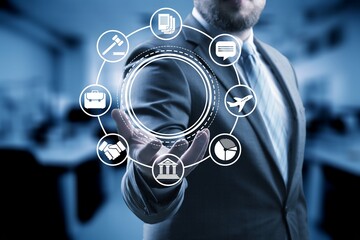 Human interact AI brain processor icons