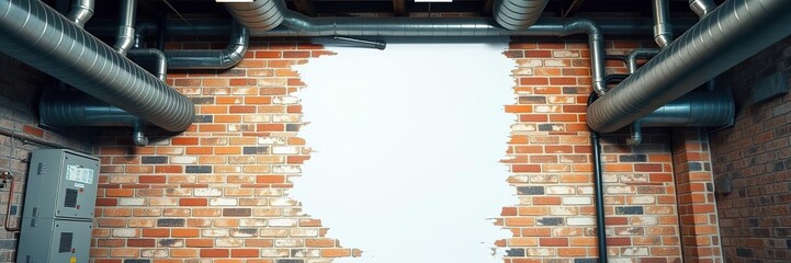Obraz premium Industrial backdrop with exposed brick and ductwork, industrial setting, edgy