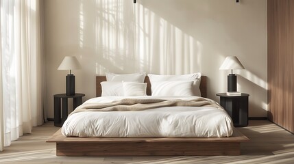 Beautiful Colored Mockup Bedroom Interior Blank Poster Decoration Art Background Image, generative AI