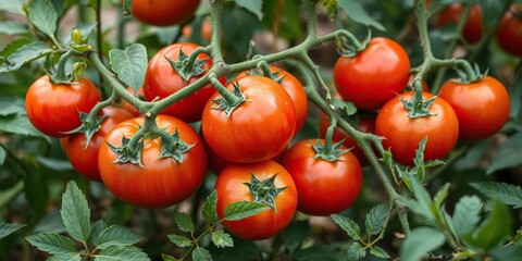 Garden of ripe organic tomatoes ready for picking, nature's gift, green thumb