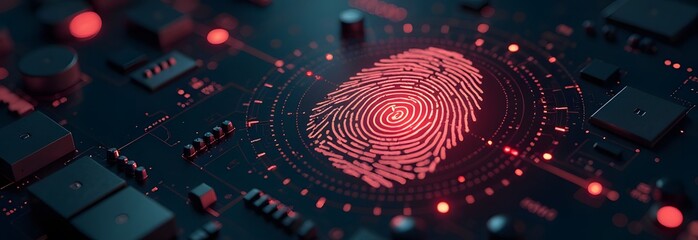 Unlocking secure biometric fingerprint identity scan. Consept of security, authentication, identity, access control, and digital privacy.