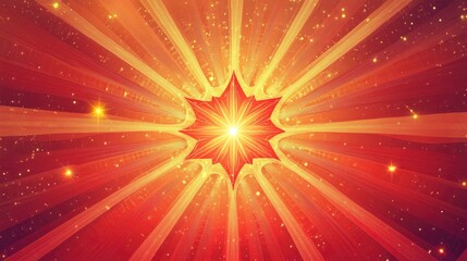 Line art illustration of a fractal explosion star featuring gloss and lines against an abstract red background with radiating rays Striking visual representation