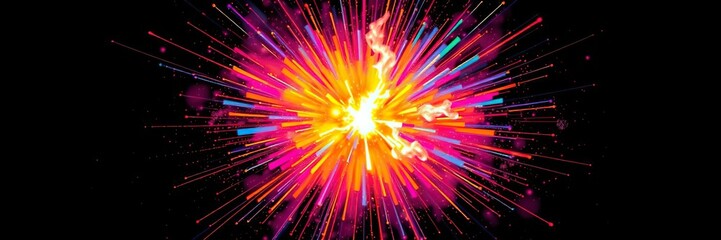 Obraz premium A burst of vibrant colors explodes across the screen as a wave of energetic energy radiates outward from its center, visual effects, psychedelic art