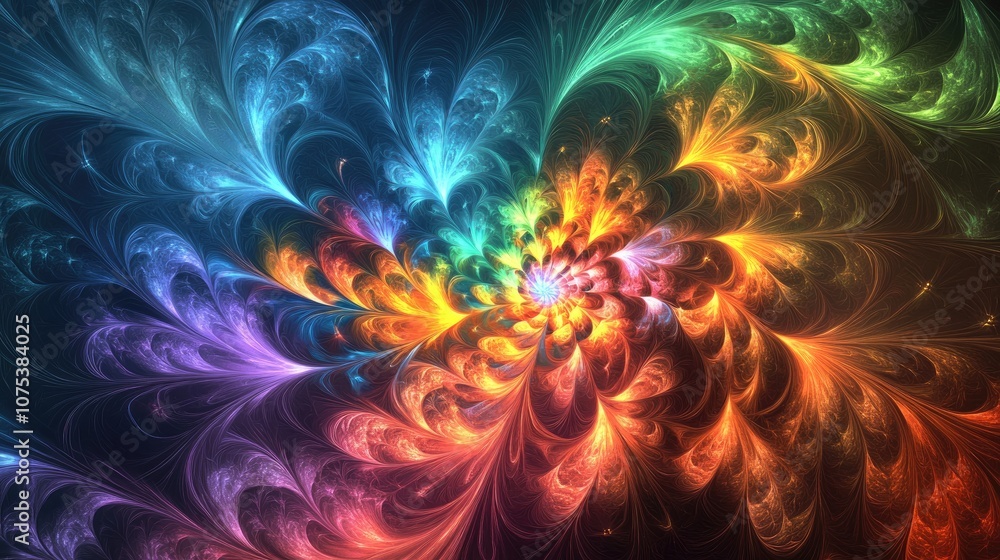 Aufkleber line art illustration featuring a 3d manual rendering of an abstract colorful fractal light backgrou