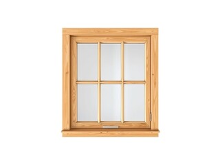 Obraz premium A single hung sash window with three panes of glass set within a plain wooden frame, resting against a white wall, single hung, interior decoration