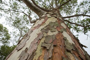Fototapeta premium A tree with bark that resembles the layers of human emotions, with each layer revealing a new aspect of the psyche, anxiety, emotional, introspection, self-awareness, personal growth