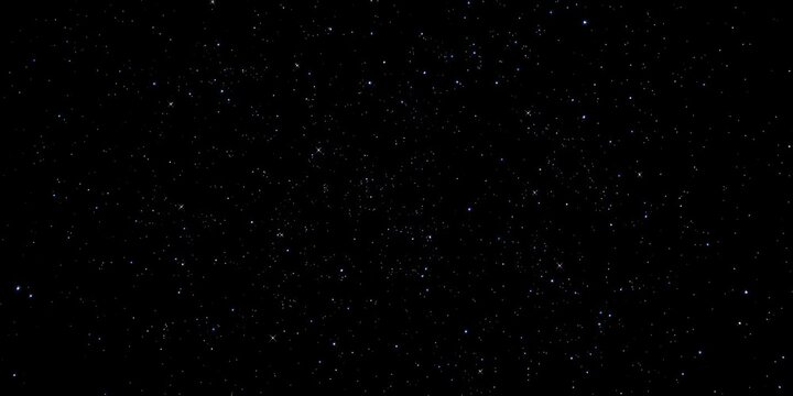 Close-up view of sparkling stars scattered across the velvet blackness of night sky with some stars shining brighter than others, space, stardust, universe