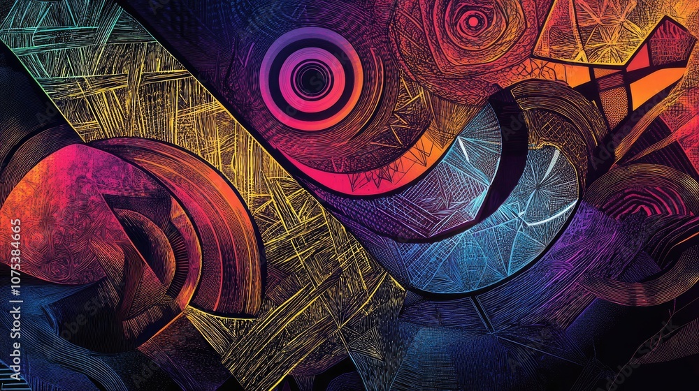 Aufkleber abstract geometric background in a line art illustration featuring intricate patterns and shapes