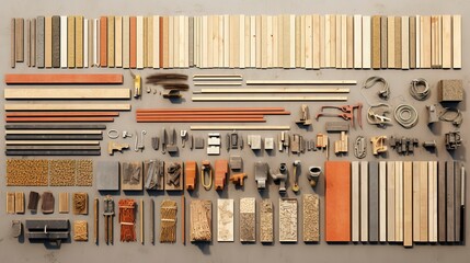 A photo of construction materials neatly arranged