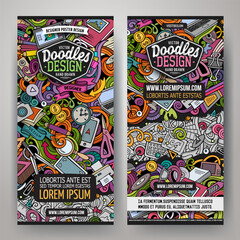 Cartoon cute colorful vector hand drawn doodles Designer banners