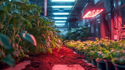 Indoor hydroponic greenhouse with led lights nurturing healthy plant growth