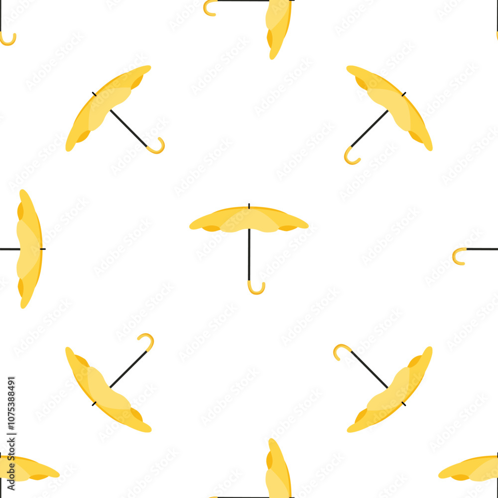 Poster yellow umbrellas seamless pattern repeating on a white background, perfect for websites, blogs, or a