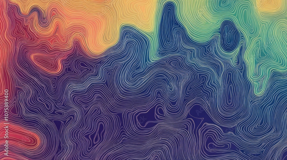 Poster line art illustration of a computer generated abstract background featuring wavy patterns