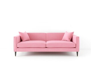 Fototapeta premium Pink sectional sofa placed against a plain white wall, isolated, accent wall