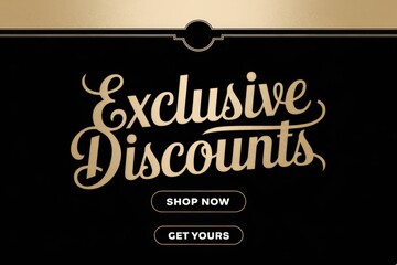Obraz premium Elegant Gold Text Discount Promotion Banner Black Background - Luxury Holiday Sales Event Marketing Black Friday, Christmas, New Year's Eve