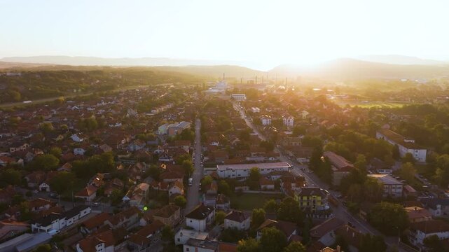 City of Paracin in central Serbia, aerial view. Top cinematic aerial view. 