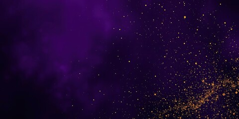 Naklejka premium A rich, dark purple background adorned with a scattering of gold dust particles, evoking an otherworldly sense, purple haze, luxurious, evening