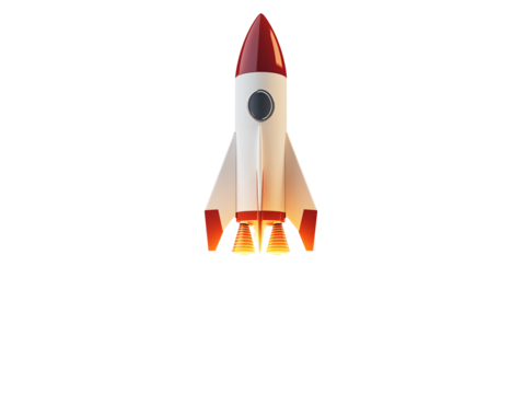 a rocket with a red top and white bottom