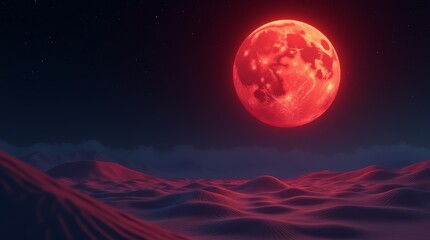 Glowing Red Planet in Dark Space