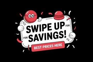 Playful Cartoon Savings Sign Red Buttons Black Background - Eye-Catching Promotional Graphic Discounts Sales Events Digital Marketing