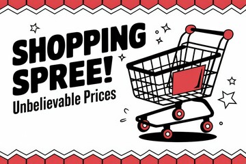 Vibrant Dynamic Shopping Cart Illustration Holiday Sales Promotions - Eye-Catching Graphics Black Friday, Christmas, New Year's Eve Advertising Events