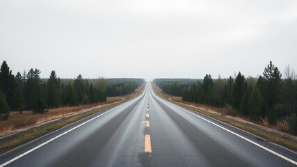 A forked road stretching into the distance with trees in both directions, unity, split, nature