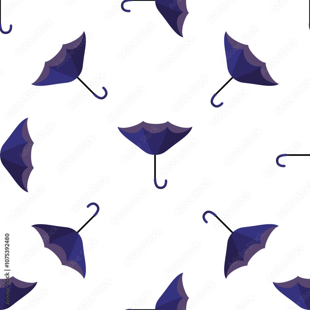 Poster stylish dark blue open umbrellas repeating on white background creating seamless pattern for various