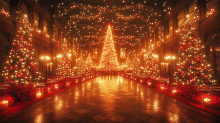 Christmas candles and fir branches room