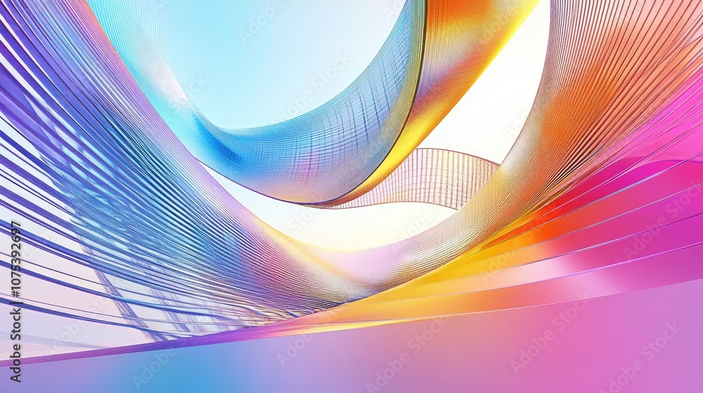 Poster line art illustration showcasing a smooth abstract architectural background featuring colorful gradi