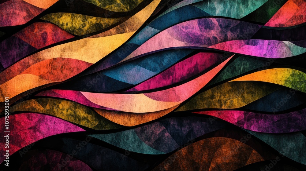 Poster colorful band lines in an abstract design featuring line art elements created through digital techni