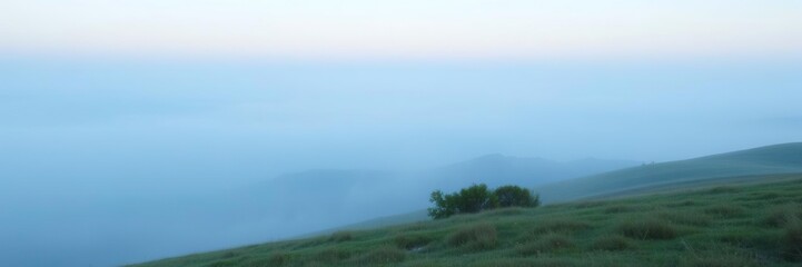 Soft misty dawn on serene blue landscape, abstract art, serene