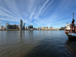 Canary Wharf, London Skyscrapper View From Thames River