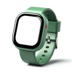 3d realistic green smart watch isolated on white background. Digital smart watch gadget. Smartwatch wristwatch with touchscreen. Ingredient