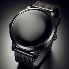 3d realistic black  smart watch isolated on black  background. Digital smart watch gadget. Smartwatch wristwatch with touchscreen. 