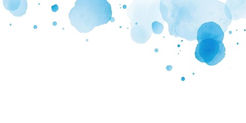 Whimsical blue watercolor splatters on a clean white surface creating an ethereal atmosphere, whimsical, wavylines