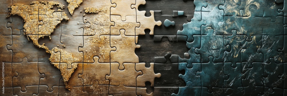 Poster the artwork presents a puzzle that juxtaposes technological symbols with themes of justice and human