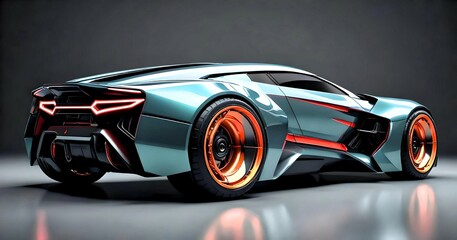 Futuristic Car with Oversized Wheels and Sleek Taillights