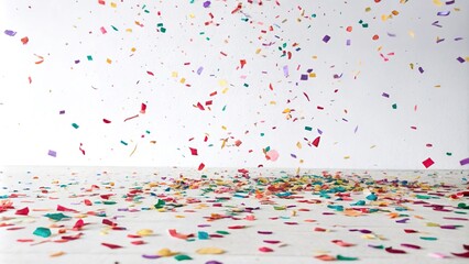 Naklejka premium Confetti explosion on a pristine white background, sparkly, celebration, happy, joyful