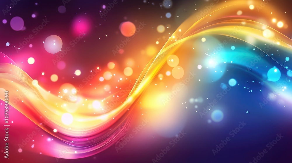 Poster abstract illustration of multicolored light waves on a dynamic background