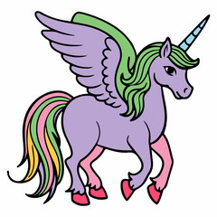 Unicorn clip art design on plain white transparent isolated background for card, shirt, hoodie, sweatshirt, apparel, card, tag, mug, icon, poster or badge