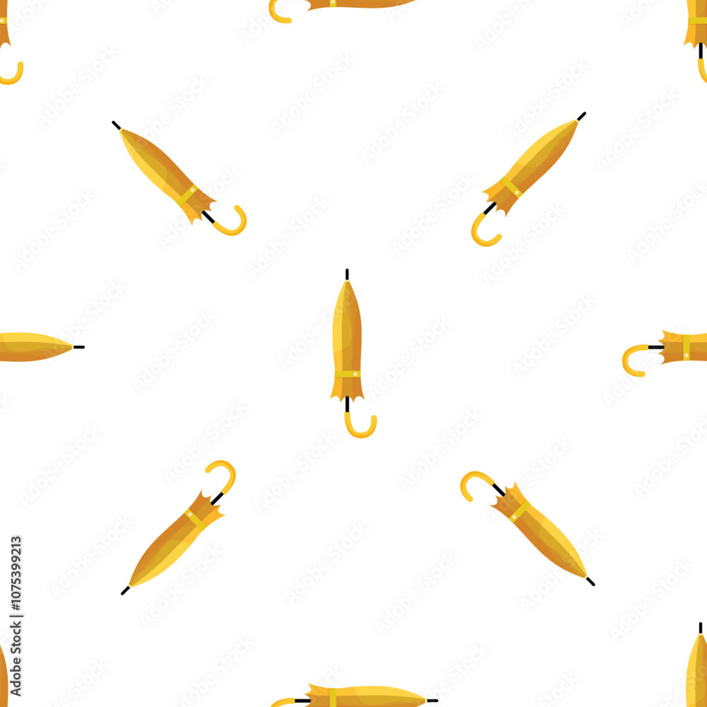 Poster seamless pattern of yellow umbrellas repeating on a white background, creating a simple and stylish 