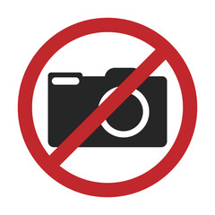 Red Sign No Photography. Vector Icon. Photography prohibited sign sticker warning prohibition. Vector graphics isolated on transparent background