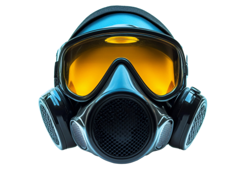 a black gas mask with goggles