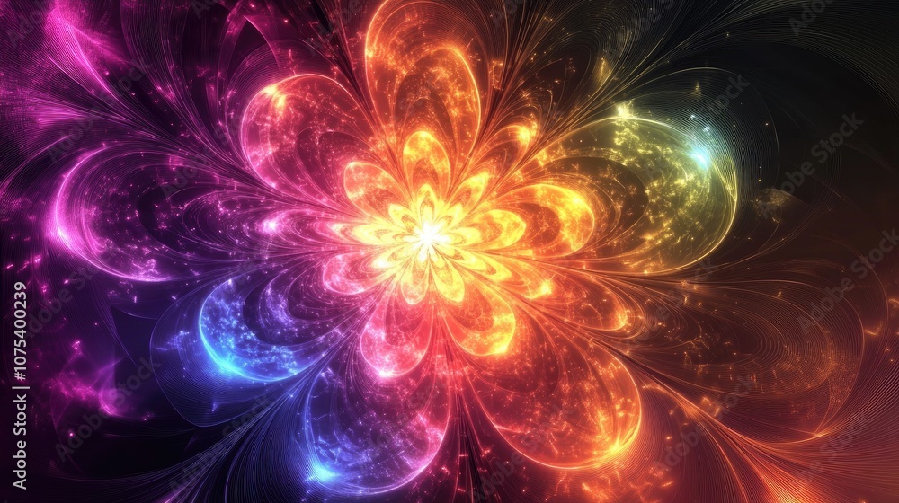 Poster abstract colorful fractal light background composed of intricate line art illustrations