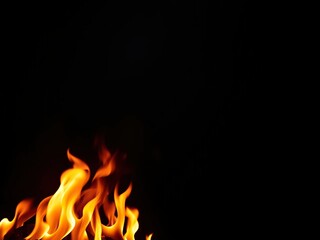 Burning flames against a dark and mysterious background, warm light, intense